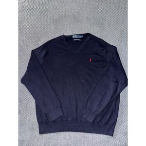 Polo Ralph Lauren Mens Navy Blue Sweater V Neck Preppy Size 2XB